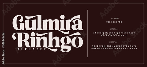 Gulmira Rinhgo elegant font alphabet uppercase lowercase. Classic lettering minimal fashion designs. Typography modern serif fonts regular decorative vintage concept. Vector illustration
