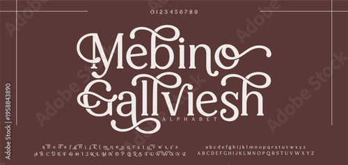 Mebino Gallviesh  Luxury font alphabet logo. Typography beautiful fashion elegant classic letters serif italic fonts decorative wedding vintage logos. vector illustration