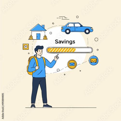 Man saving money for future goals like a house and car.