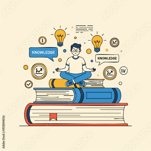 Man Sitting on Stack Books.