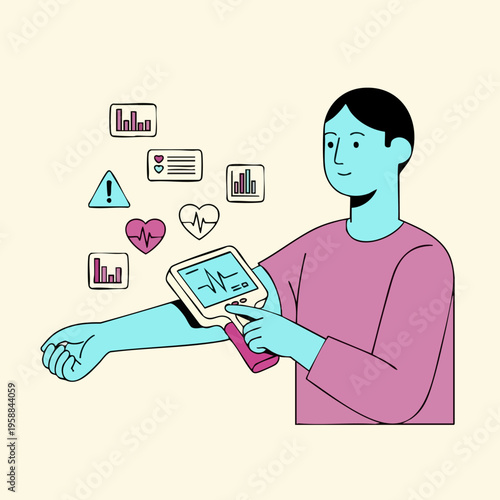 Man taking blood pressure reading.