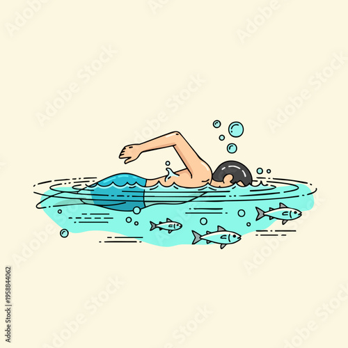 Man Swimming in the Ocean.