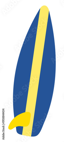 Surfboard, surfing shortboard standing propped illustration isolated. Water sports, active lifestyle, beach, summer holidays, vacations, resort. Flat design, clipart element, hand drawn vector