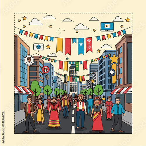 People Celebrating Street Festival Together.