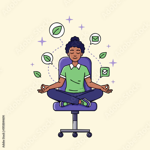 Person Meditating in Office Chair for Mental Clarity.