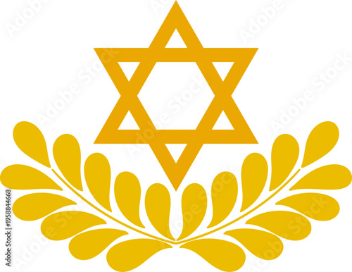 Star of David with decorative  branches, gold vector, isolated on transparent background