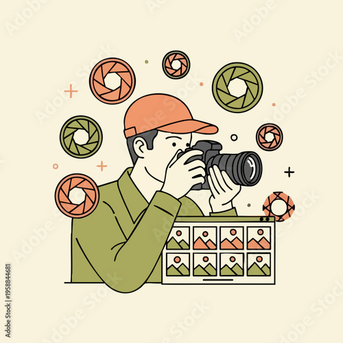 Photographer capturing moments with camera and editing photos.