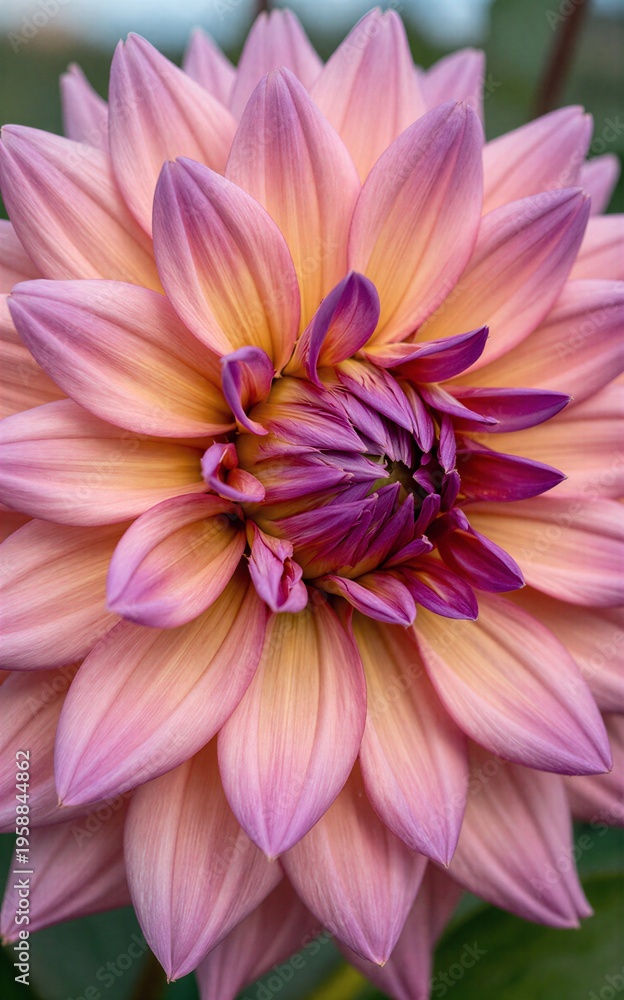 Obraz premium A vibrant pink dahlia with layered petals and a deep purple center.