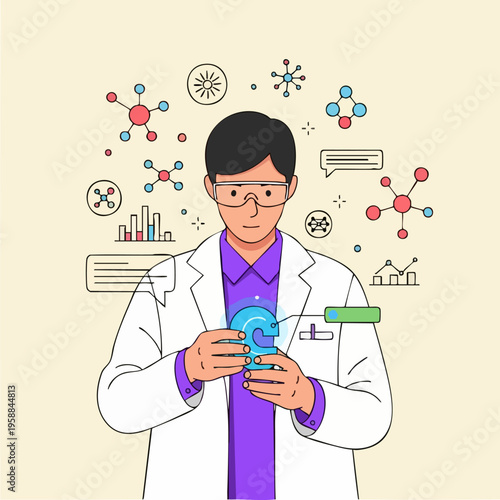 Scientist Holding Molecular Model.