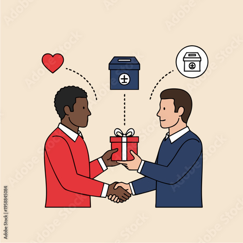 Two Men Exchanging Gift Box.