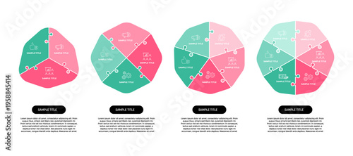 Vector infographic set in the form of a puzzle circle with 3, 4, 5, and 6 step options. Suitable for business presentation templates. Vector editable eps