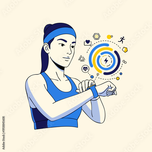 Woman wearing smart watch device.