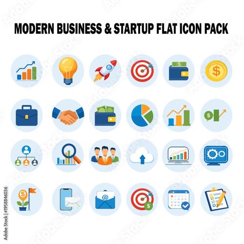 Modern Business and Startup Flat Icon Set