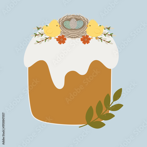 Easter cake decoration with chicks and nest