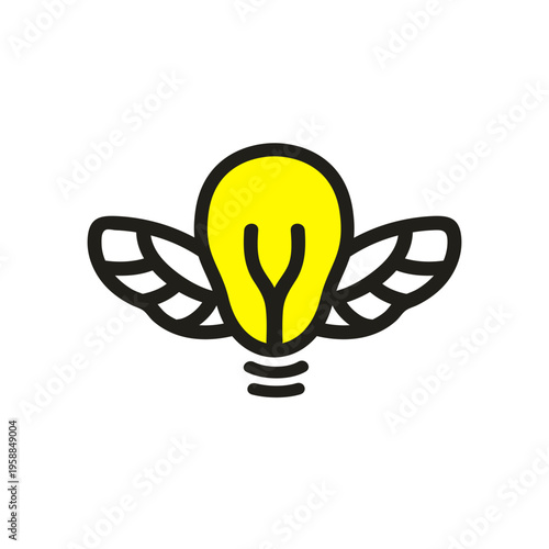 Light bulb with wings bee icon vector illustration logo design. Bumblebee and light bulb icon ideas