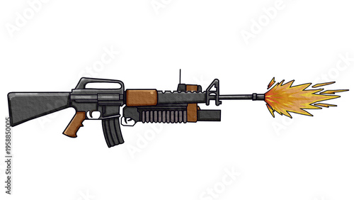 Cartoon Assault Rifle With Muzzle Flash Firing Rifle Illustration