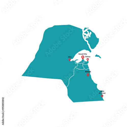 Kuwait map with regions in different colors. Clean administrative map design.