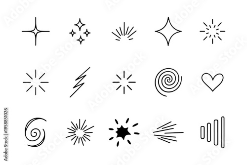 Collection Of Minimalist Hand Drawn Sparkles Stars And Magic Design Elements