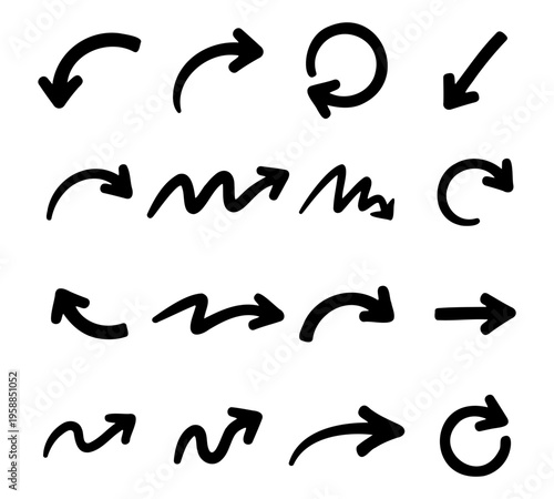 Set Of Hand Drawn Black Doodle Arrows Isolated On White Background