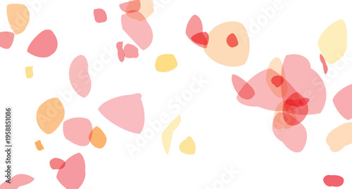 Abstract soft pastel organic shapes and blobs scattered across a clean white background creating a delicate and artistic pattern