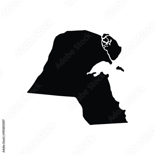 Kuwait silhouette map in simple black style. Clean geographic shape.