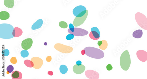 Abstract background with scattered translucent colorful organic shapes creating a playful and vibrant artistic composition