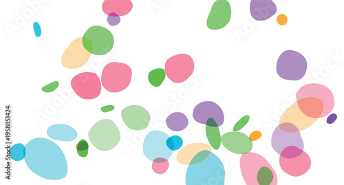 Abstract scattered colorful transparent shapes creating a cheerful and vibrant artistic background composition suitable for design