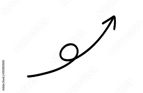 手書き矢印アイコン ペン風ラフタッチのループカーブ上昇右向き