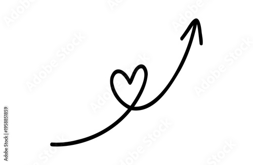 手書き矢印アイコン ペン風ラフタッチのハートカーブ上昇右向き