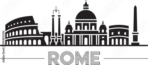 Rome Skyline Silhouette Featuring Colosseum And St Peter's Basilica With Text