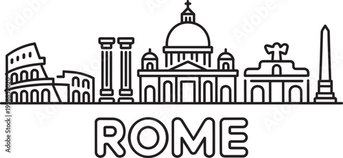 Rome Skyline Silhouette Iconic Landmark Architecture Outline Art
