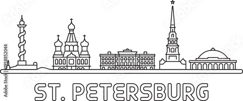 St Petersburg Skyline Outline Iconic Buildings With Text