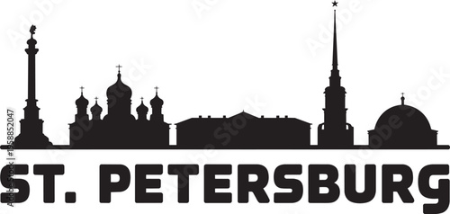 St. Petersburg Skyline Silhouette With Iconic Landmarks And Text
