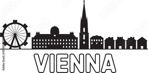 Vienna Skyline Silhouette With Ferris Wheel And Iconic Buildings