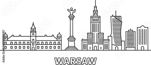 Warsaw Skyline Outline Line Art City Architecture Landmark Illustration