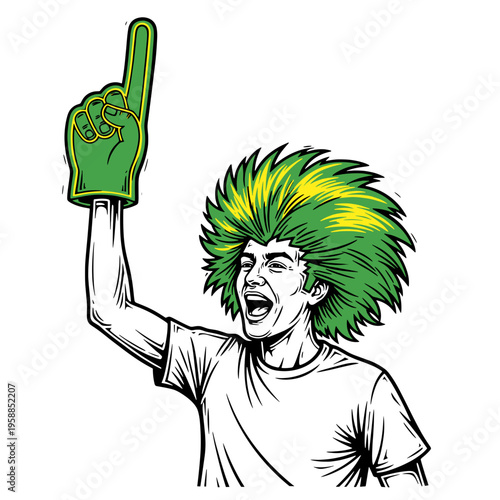 Vetor Pinocut A happy supporter with a foam finger. 