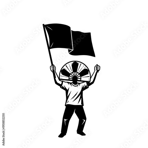 Vetor Pinocut A person holding a black flag in a symbolic illustration.