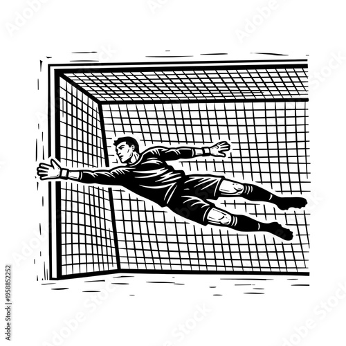 Vetor Pinocut A soccer goalie diving to make a save.