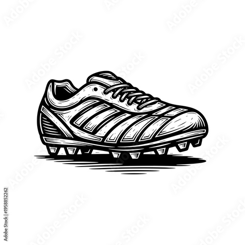 Vetor Pinocut A detailed black and white illustration of a soccer cleat.