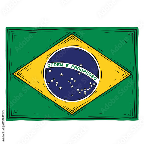 Vetor Pinocut Brazilian flag illustration, a symbol of national identity.