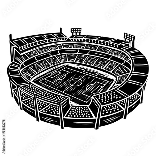 Vetor Pinocut An illustration of a stadium showcasing the stadium architecture, design and empty seats.