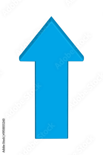 3D Glossy Blue Arrow Pointing Upwards. Isolated on White Background. Bold Plastic Up Arrow Icon, Business Growth Sign, Success Symbol, Direction Navigation, Upload Signal, Progress Indicator Vector.