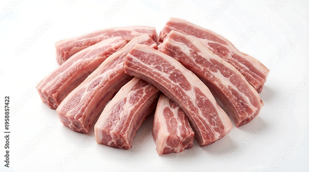 Obraz premium Fresh Raw Pork Ribs Isolated on White Background – Meat and Butchery Concept.