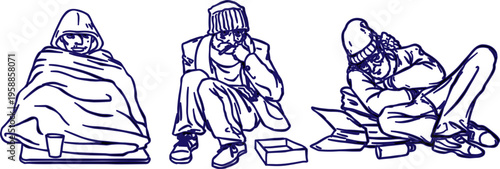   Homeless people design elements black white handdrawn.eps