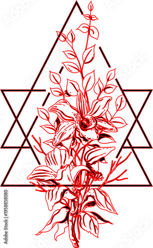   Floral tattoo template black white handdrawn sketch.eps