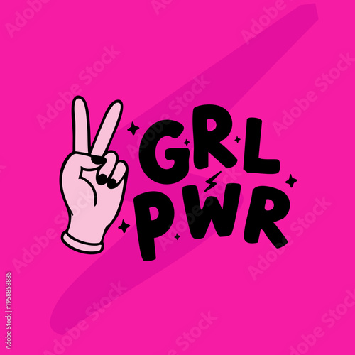 GRL PWR Lettering with Peace Hand Sign – Feminist Abbreviation Typography Vector