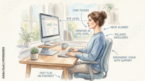 Proper posture correction in ergonomic workspace improves comfort and productivity by aligning body naturally and reducing strain
