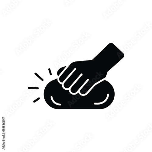 Hand kneading dough icon representing bakery process of manual preparation for bread making or pastry cooking with stylized motion lines showing kitchen activity and culinary craftsmanship