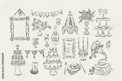 Wedding Elements Vintage Line Art