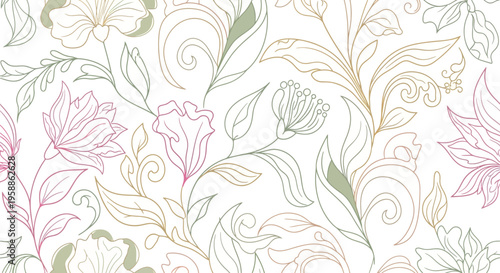 Colorful flowers and leaves pattern 1.